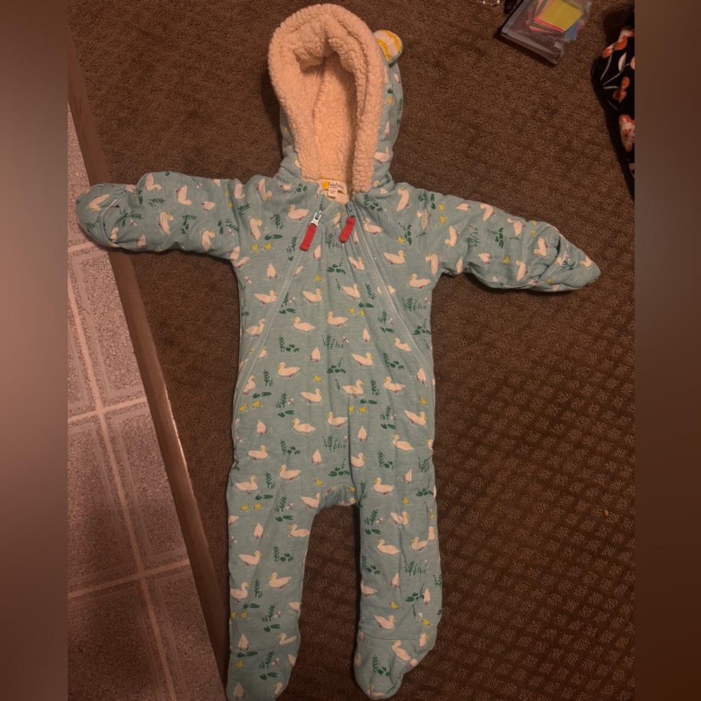 Baby Boden Baby All-in-One Pram Suit Light Blue and Ducks, Size 3-6 Mont…